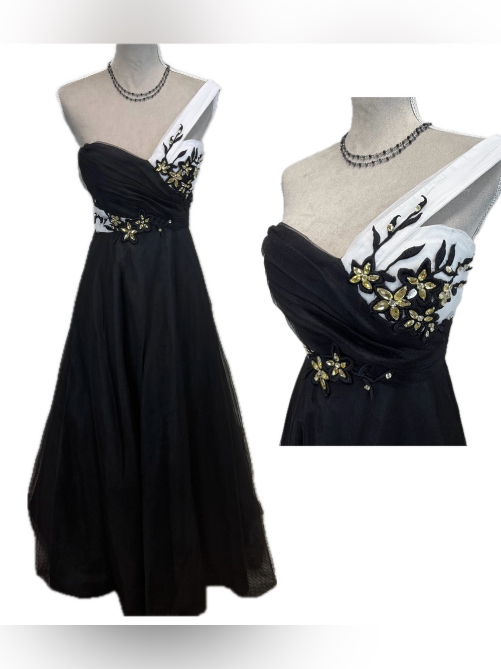 Vintage Masquerade Prom Dress 5/6 Maxi Gown Bead Tulle Ball Goth Glam Fairy Y2K